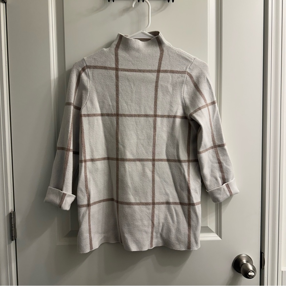 Tahari Beige and Brown Plaid Sweater